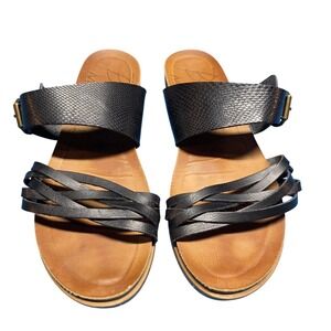 Blowfish Malibu Black Leather Strappy Slide Sandals Women's Size 10 Beach Casual